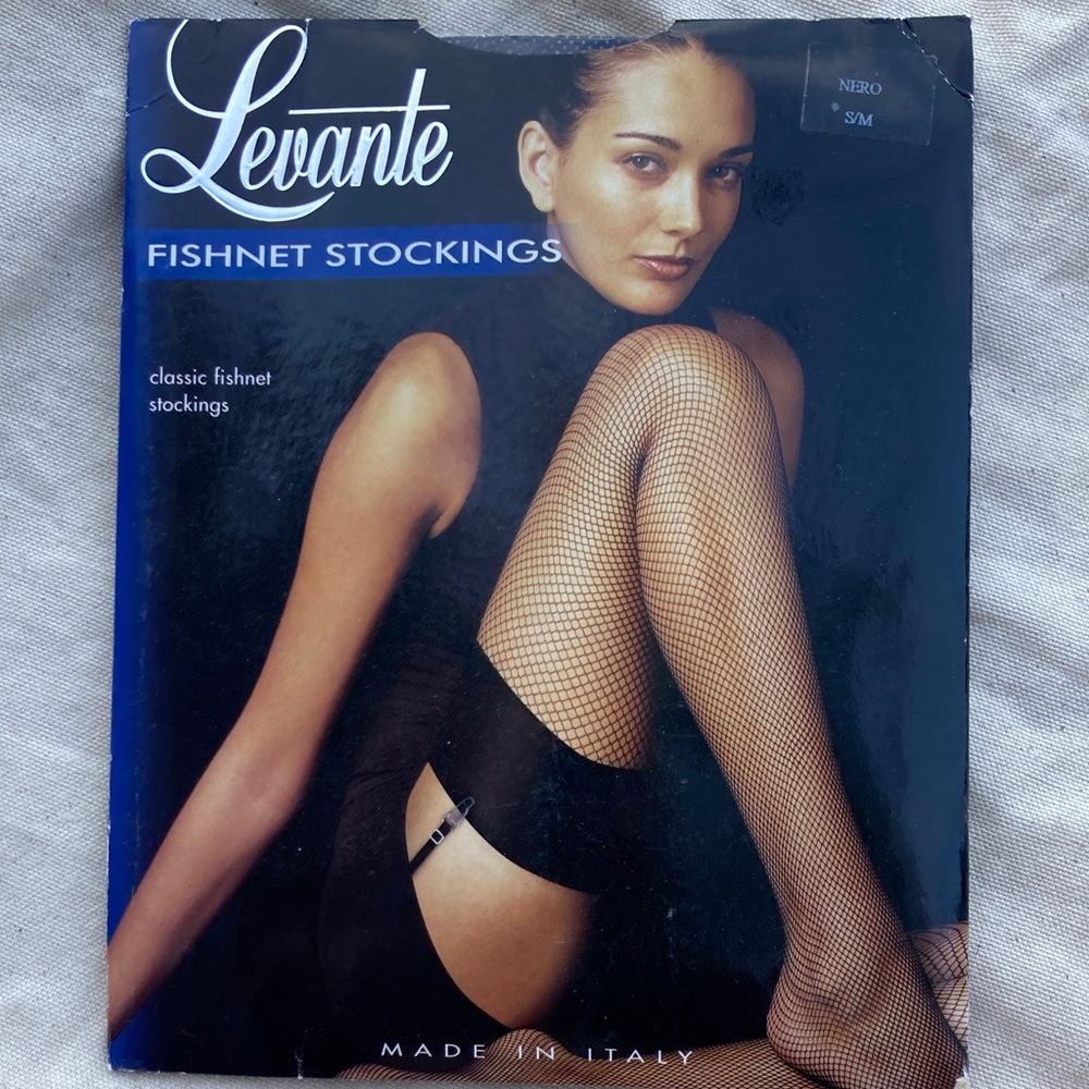 Levante Italy plain top thigh high fishnet stockings S/M black new